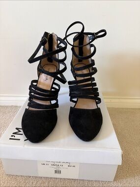 Sz 13 long tall sally Black Multi-Strap  Heels